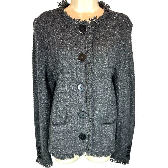 Talbots medium petite women black fringe button blazer wool alpaca academia boho - Picture 1 of 6